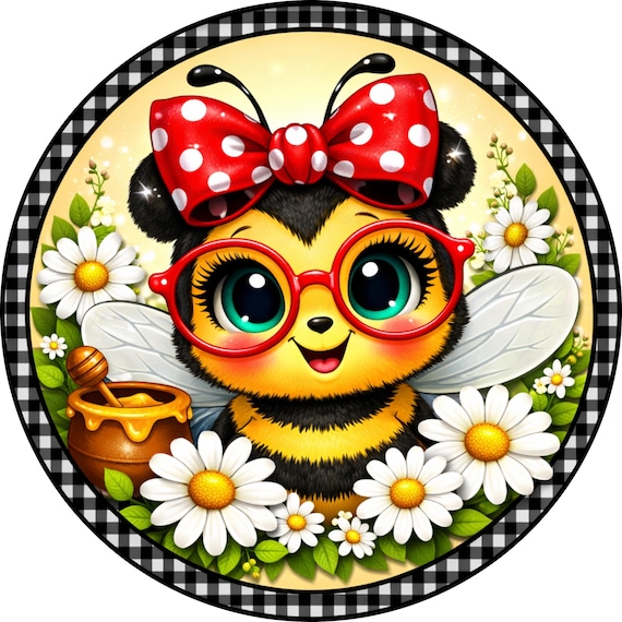 Bee Daisy Wreath Sign: Bumble Bee Door Hanger, Whimsical Farmhouse Garden Decor