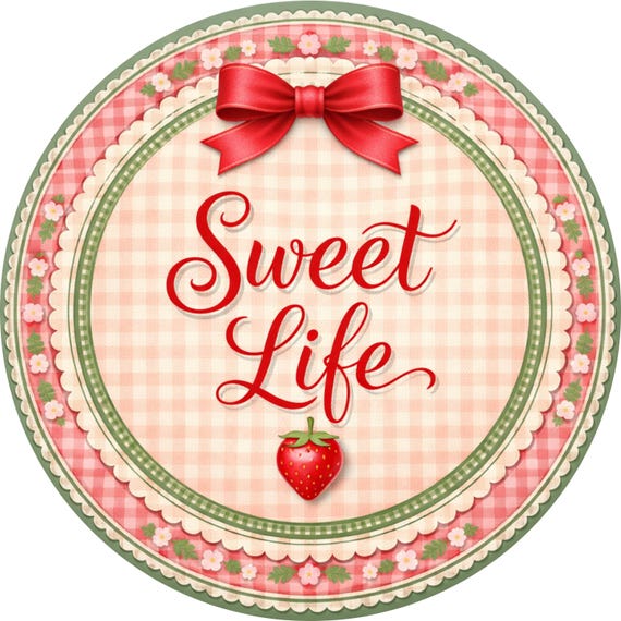 Sweet Life Strawberry Sign: Gingham Door Hanger, Farmhouse Summer Wreath Sign