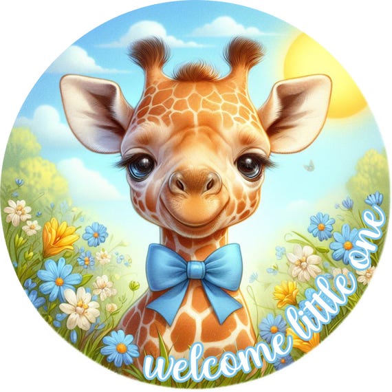 Welcome Little One Blue Giraffe Metal Sign: Baby Boy Wreath Decor