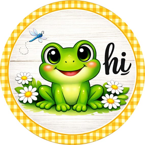 Frog Sign: Cheerful Spring Garden Decor with Daisies, Dragonfly