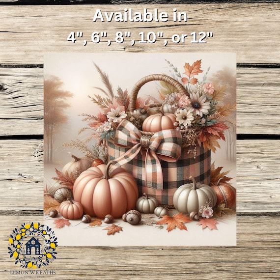 Autumn Harvest Wreath Sign: Pumpkin Basket Door Hanger, Fall Farmhouse Decor