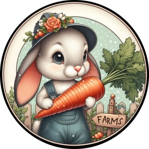 Floppy Ear Bunny Wreath Sign | Carrot Wreath Sign | Easter Sign | Spring Wreath Sign | Garden Sign | Bunny With Carrot | Lemon Wreaths Decor