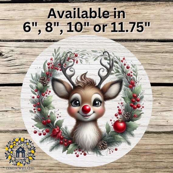Red-Nosed Reindeer Sign: Festive Christmas Wreath Decor