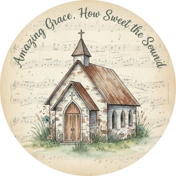 Grace Wreath Sign: Watercolor Church, Christian Home Decor