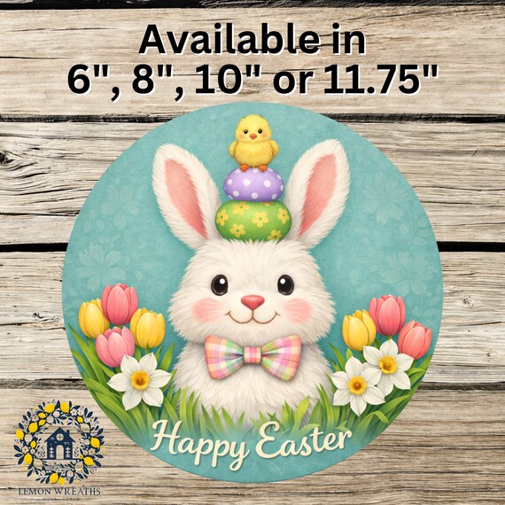 Happy Easter Bunny Wreath Sign: Chick Door Hanger, Spring Pastel Farmhouse Holiday Decor