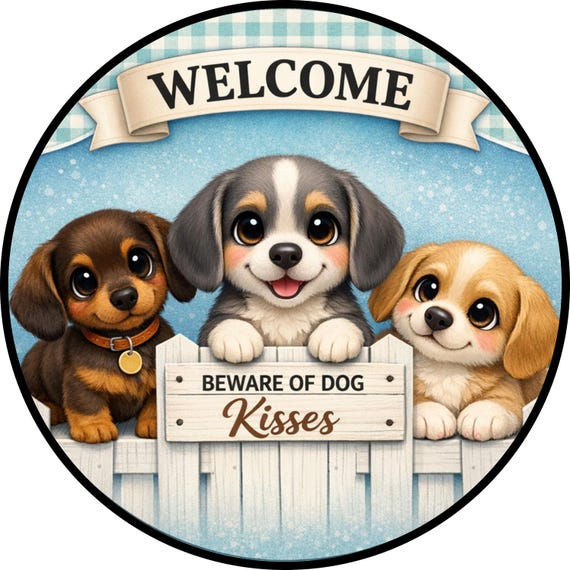 Dog Kisses Wreath Sign: Welcome Door Hanger, Puppy Wreath Attachment