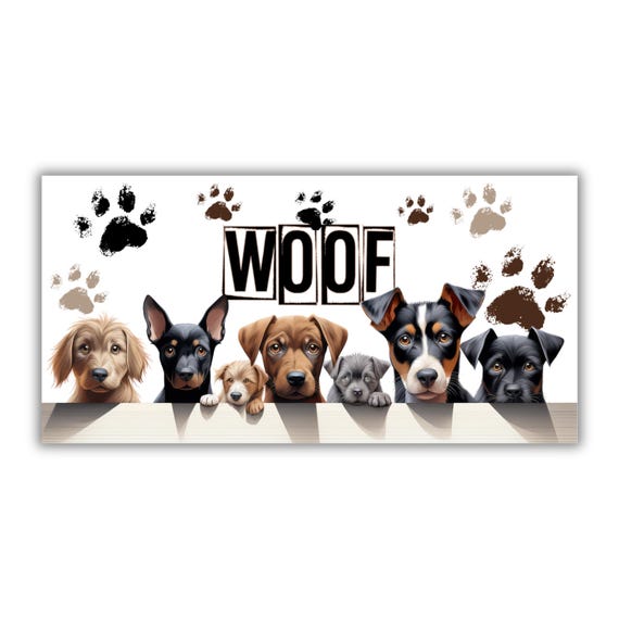 Woof Dog Sign, Dog Lover Door Hanger, Puppy Paw Print, Pet Lover Gift