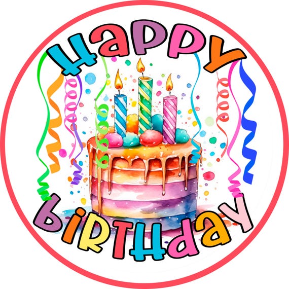 Happy Birthday Wreath Sign: Colorful Watercolor Cake, Fun Party Celebration Decor