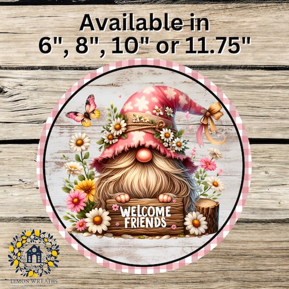 Spring Gnome Wreath Sign: Pink Daisy Cottage Farmhouse Door Decor