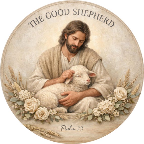 Christian Shepherd Sign: The Good Shepherd Psalm 23 Door Hanger, Faith Wreath Sign