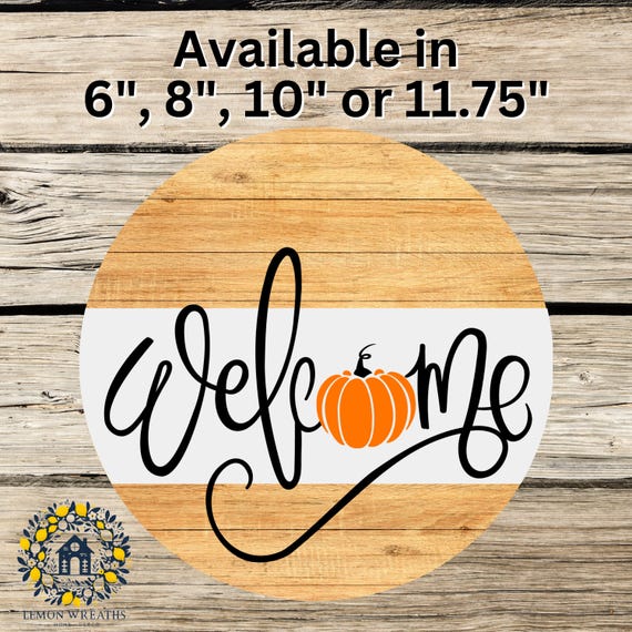 Welcome Pumpkin Wreath Sign: Rustic Farmhouse Fall Decor, Wood Background Autumn Sign
