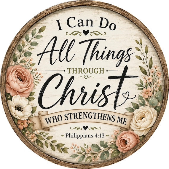 Philippians 4:13 Wreath Sign, I Can Do All Things, Floral Sign, Religious Decor