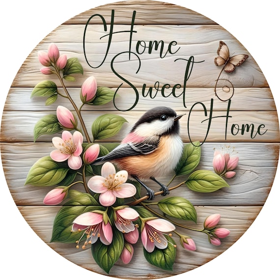 Home Sweet Home Wreath Sign, Rustic Farmhouse Door Hanger, Spring Floral Wall Decor