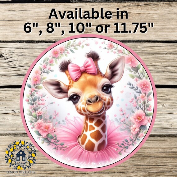 Pink Floral Giraffe Tutu Metal Sign: Baby Girl Wreath Decor