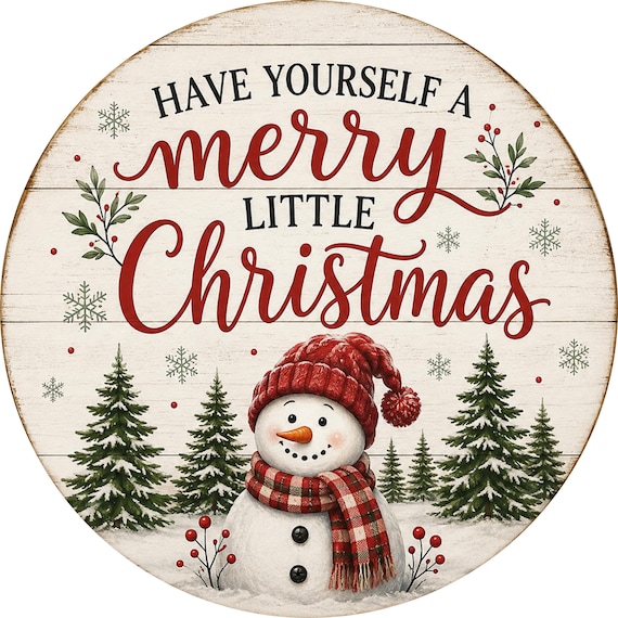 Merry Little Christmas Snowman Sign, Christmas Wreath Sign, Rustic Holiday Door Decor, Winter Wreath Supply