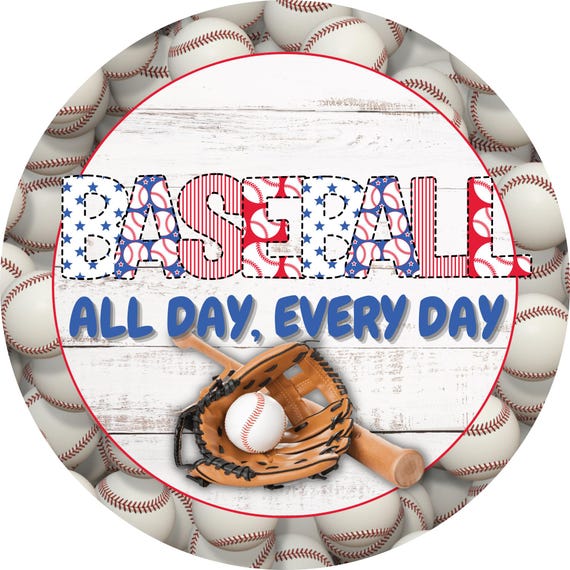 Baseball All Day Wreath Sign: Patriotic Sports Door Hanger, USA Stars Stripes Decor