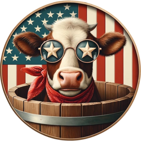 Patriotic Cow Wreath Sign: Summer Farmhouse Decor