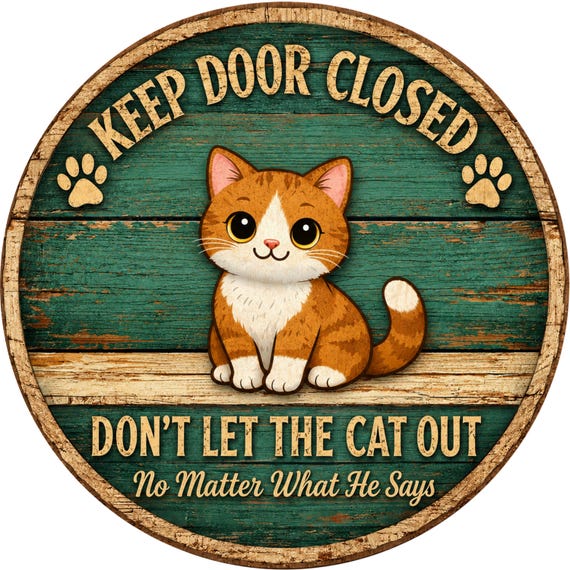 Keep Door Closed Sign: Funny Door Hanger, Don’t Let the Cat Out, Cat Lover
