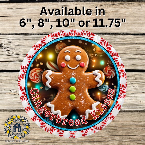 Gingerbread Kisses Sign: Peppermint Candy Christmas Door Hanger