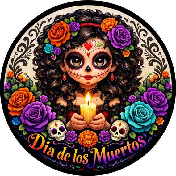 Day of the Dead Girl Sign: Colorful Sugar Skull Decor, Gothic Boho Art