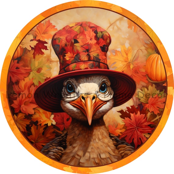 Fall Turkey Wreath Sign: Whimsical Autumn Harvest Farmhouse Decor