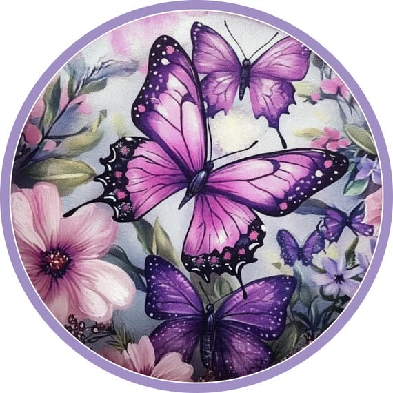 Purple Butterfly Sign: Floral Door Hanger, Spring Porch Decor