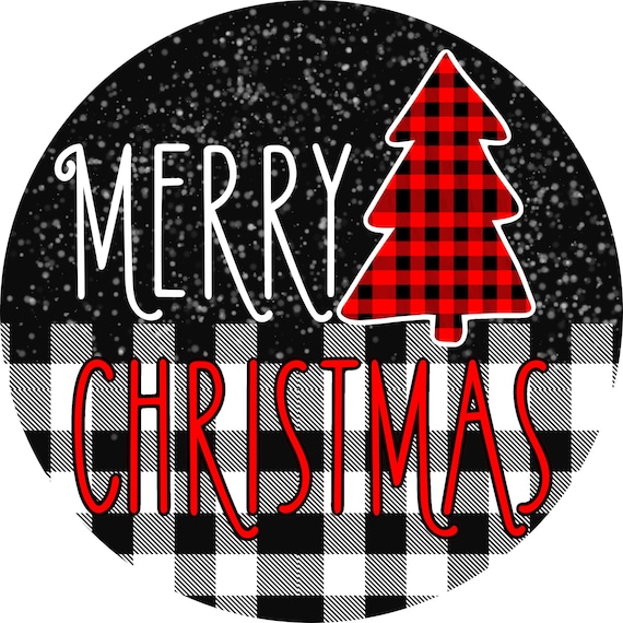 Merry Christmas Sign, Buffalo Plaid Tree, Red Black Holiday Wreath Center, Farmhouse Winter Decor