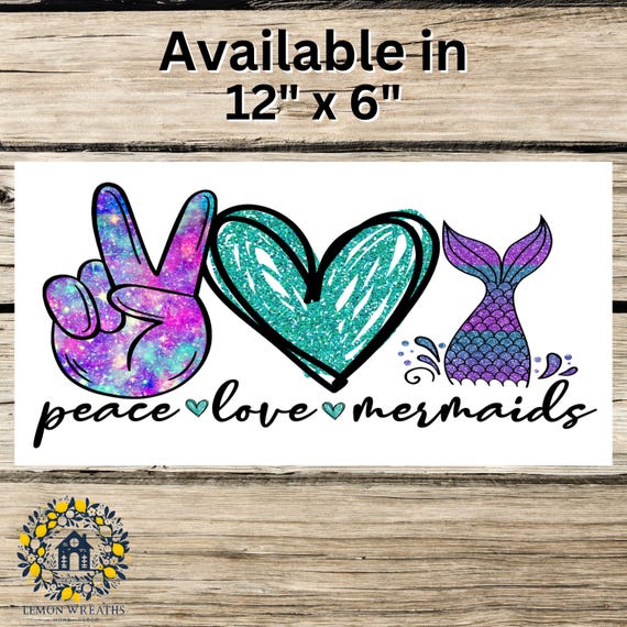 Peace Love Mermaids Wreath Sign: Glitter Mermaid Tail Coastal Decor, Whimsical Ocean Fantasy Sign