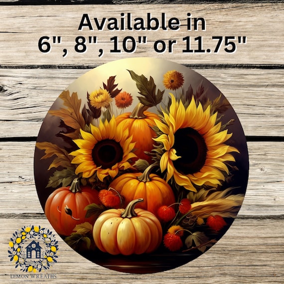 Autumn Harvest Wreath Sign: Sunflower Pumpkin Arrangement Door Hanger, Rustic Fall Farmhouse Decor