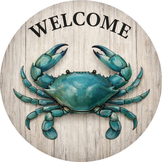 Blue Crab Wreath Sign: Coastal Welcome Door Hanger, Beach House Attachment