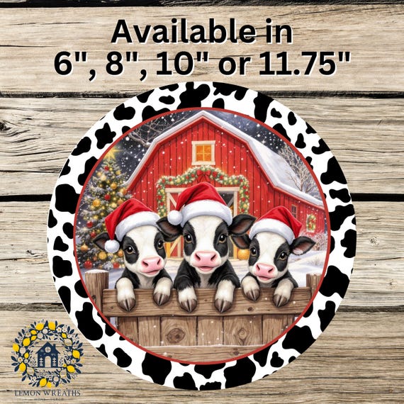 Christmas Barnyard Cows Sign: Farmhouse Wreath Sign, Holiday Red Barn Decor
