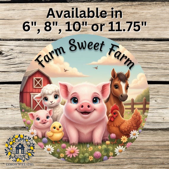 Farm Sweet Farm Wreath Sign: Barnyard Animals Door Hanger, Chicken Decor, Rustic Spring