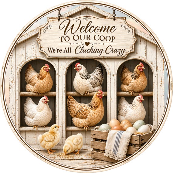 Chicken Coop Sign: Funny Farmhouse Wreath Attachment Clucking Crazy Decor