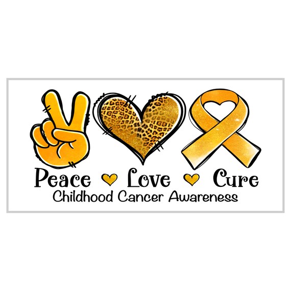 Peace Love Cure Wreath Sign: Childhood Cancer Awareness, Gold Ribbon, Leopard Print Support Sign