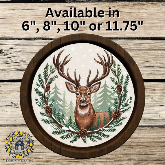 Woodland Pinecone Winter Deer Sign: Rustic Wreath Sign, Cabin Lodge Decor