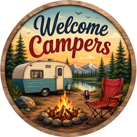 Welcome Campers Sign, Camping Wreath Sign, Camper Door Hanger, RV Welcome, Lake Decor