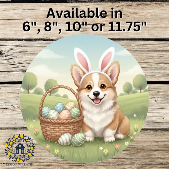 Easter Corgi Wreath Sign: Bunny Ear Puppy, Pastel Easter Egg Spring Decor
