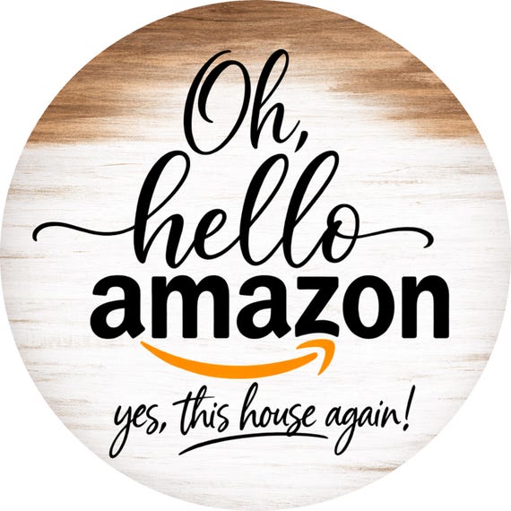 Oh Hello Amazon Sign: Funny Delivery Door Hanger, Package Welcome Porch Decor
