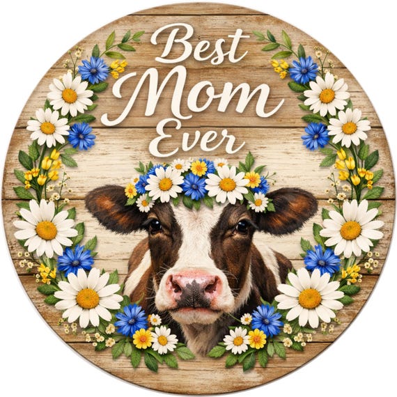 Cow Floral Wreath Sign: Farmhouse Mother's Day Decor