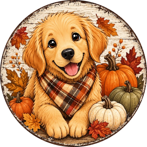 Golden Retriever Wreath Sign, Puppy Pumpkin Decor, Fall Sign, Farmhouse Decor