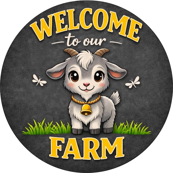 Farm Wreath Sign: Adorable Baby Goat Welcome Door Hanger, Farmhouse Decor