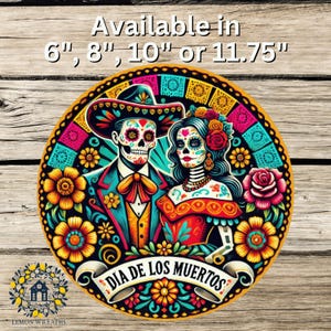 Day of the Dead Wreath Sign: Dia de los Muertos, Sugar Skulls, Mexican Wreath Sign