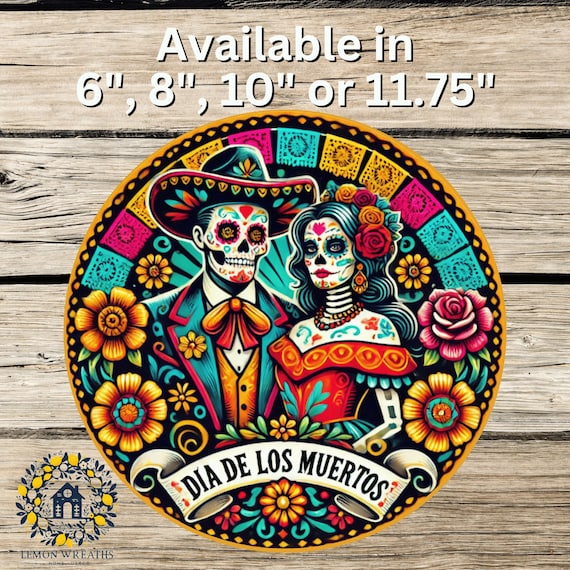 Sugar Skull Couple Wreath Sign: Day of the Dead Home Decor