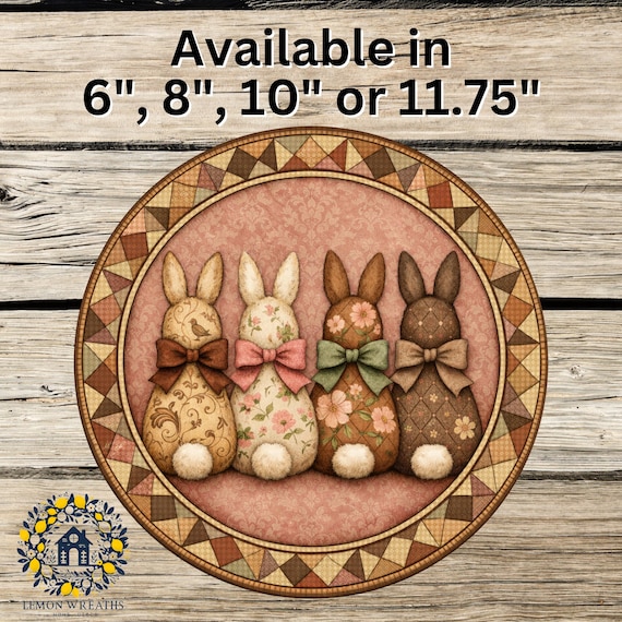 Vintage Patchwork Bunny Wreath Sign: Rustic Easter Rabbit Door Hanger, Floral Farmhouse, Primitive Country