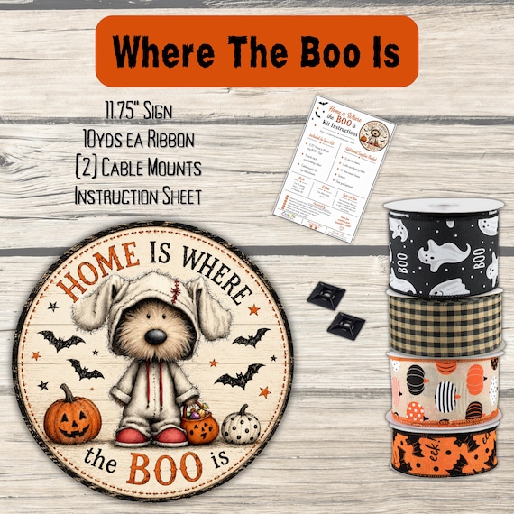Where The Boo Is Wreath Kit: Bat Sign, Fall Door Decor, Halloween Wreath