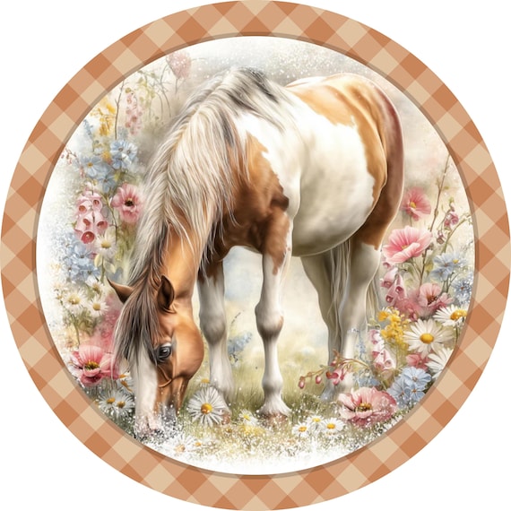 Floral Horse Sign: Rustic Farmhouse Wreath Attachment, Country Equine Decor