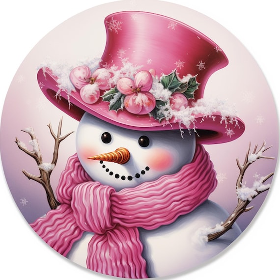 Pink Snowman Sign: Winter Wreath Attachment, Christmas Door Decor