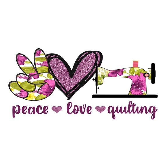 Peace Love Quilting Wreath Sign: Floral Sewing Machine Design, Craft Room & Quilter Home Decor