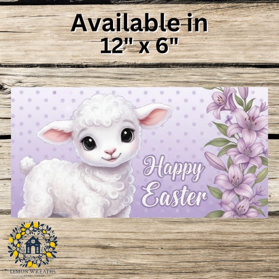 Easter Lamb Wreath Sign: Purple Lilies, Pastel Farmhouse Decor