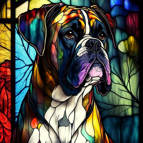Boxer Dog Stained Glass Sign: Colorful Pet Door Hanger, Artistic Wreath Sign